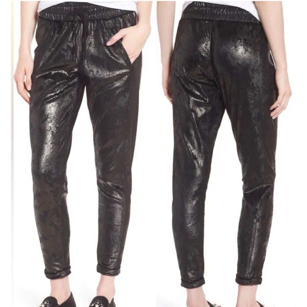 David Lerner Velvet Sweatpants Cuffed Tapered Textured Shine Jogger SMALL EUC
